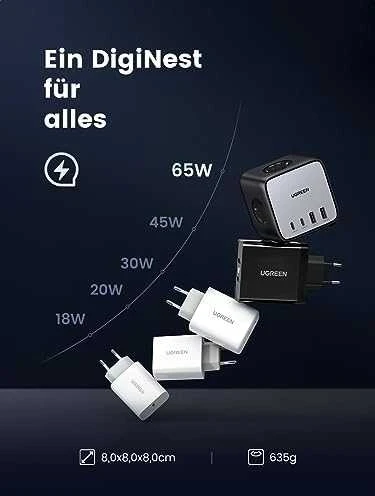 Pakrovėjas UGREEN CD268, 65 W, 1.8 m/ kubas EU  (juodas)