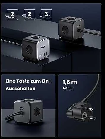 Pakrovėjas UGREEN CD268, 65 W, 1.8 m/ kubas EU  (juodas)