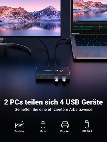USB jungiklis KVM USB 2x4 UGREEN USB 2.0