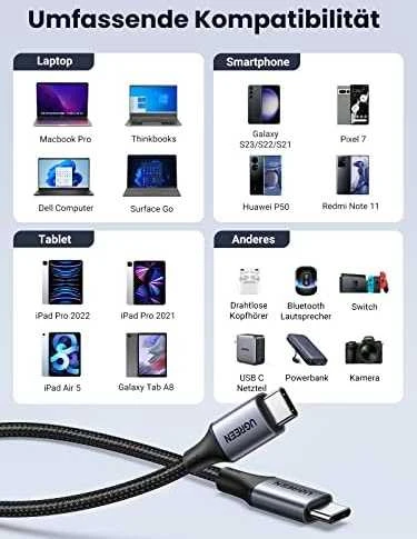 HP USB-C-USB-C UGREEN USB4 kabelis, 240W, 2m (fekete)