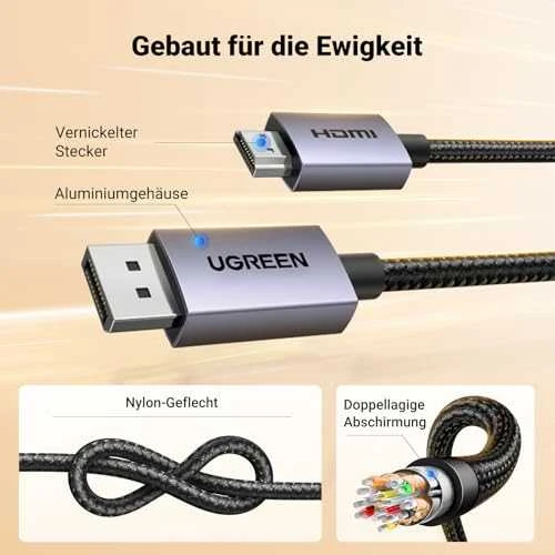 Kabelis DisplayPort (DP) kištukas - HDMI kištukas vienpusis 4K@30Hz 1m juodas DP125 UGREEN