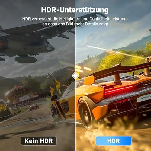 UGREEN DP į HDMI kabelis su HDR vaizdo palyginimu