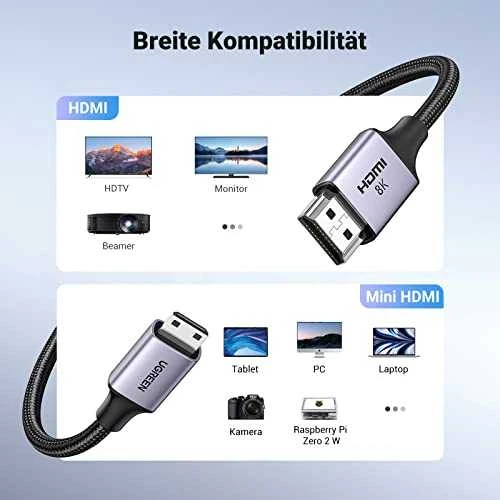 UGREEN Mini HDMI kabelis 4K60Hz 2m 8k (juodas) HD163 15515