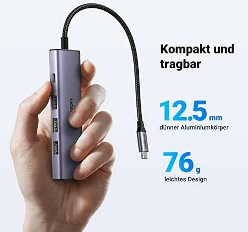Adapteris Ugreen CM511 USB-C to HDMI 1.4 + 3xUSB-A + USB-C PD100W pilkas