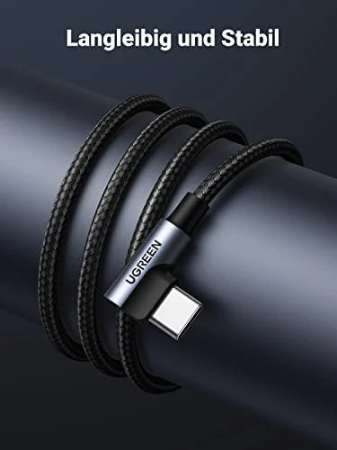 USB-C į USB-A 2.0 kampinis laidas UGREEN US176, 3A, 3m - Juodas