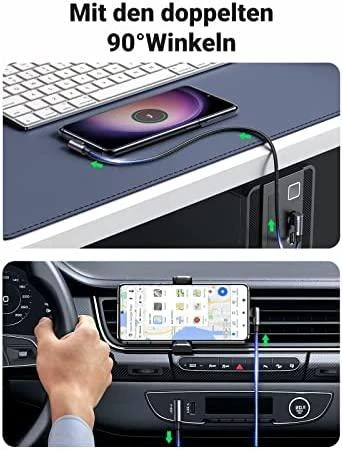 USB-C į USB-A 2.0 kampinis laidas UGREEN US176, 3A, 3m - Juodas