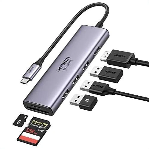 UGREEN CM511 5-in-1 adapteris šakotuvas USB-C – 3x USB3.0 HDMI TF/SD