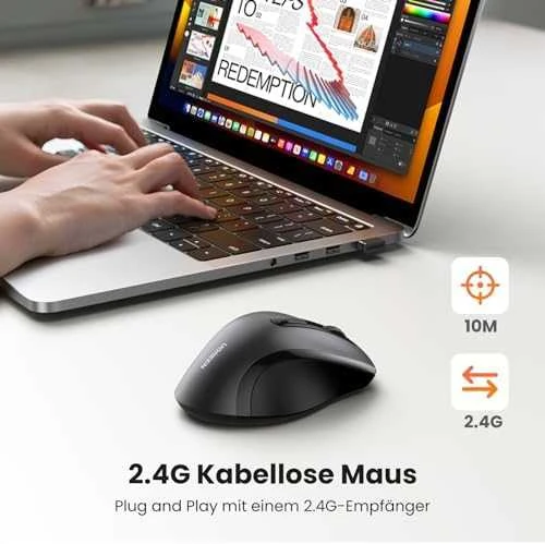 Ugreen Belaidė kompiuterinė pelė 2.4GHz, juoda
