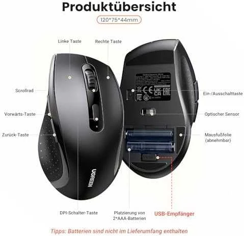 Ugreen Belaidė kompiuterinė pelė 2.4GHz, juoda