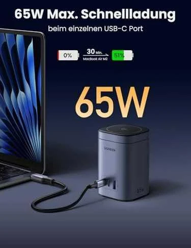 Ugreen X555 USB + 2x USB-C, 65W, GaN
