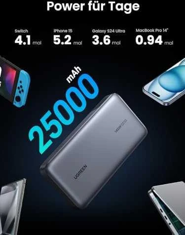 Nešiojamas įkroviklis UGREEN Powerbank 145W nešiojamajam kompiuteriui - 3 jungtys / 25000mAh