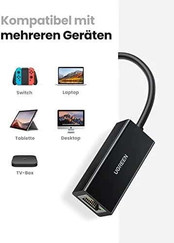 Ugreen Adapteris tinklo USB-A 2.0 - RJ45 10/100Mbit/s, juodas