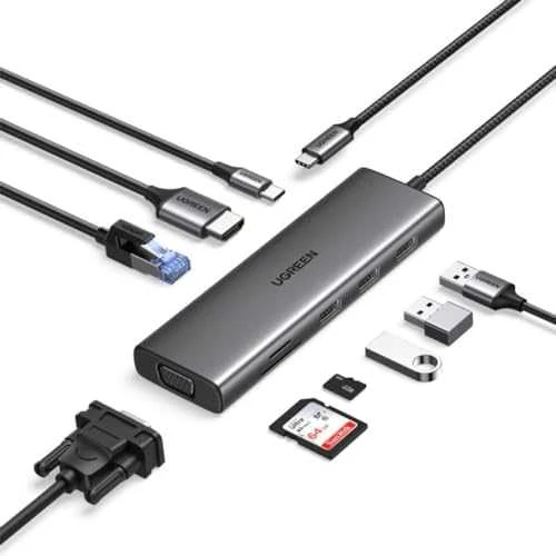 Adapteris Ugreen CM498 USB-C, 2 x USB-A + USB-C + HDMI + SD / TF + PD