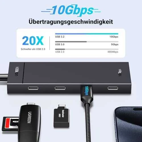 Ugreen Šakotuvas USB-C 4 prievadų (USB-C 3.2 Gen2) 30cm, juodas