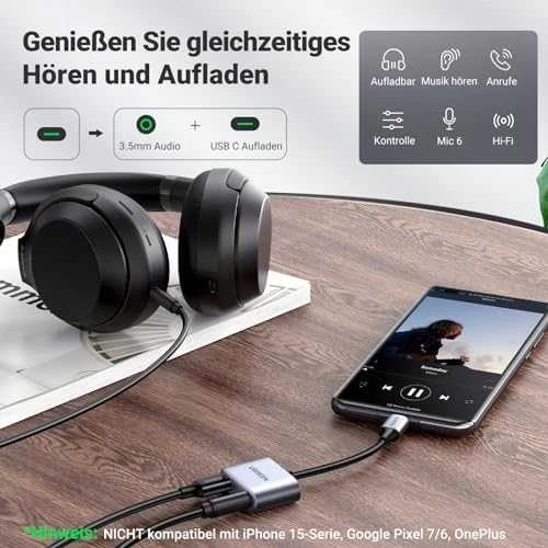 UGREEN CM231 garso adapteris USB-C prie mini lizdo 3.5 mm (pilka)