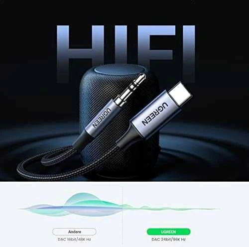 UGREEN CM450 USB-C - AUX 3.5mm laidas 1m juodas
