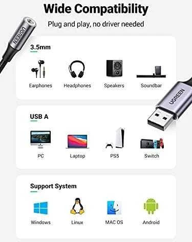 UGREEN CM477 garso adapteris USB - 3.5mm AUX