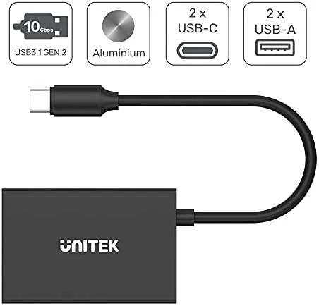 UNITEK H1302A šakotuvas USB-C 10Gbps 2x USB-A 2x USB-C