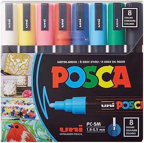 UNI-BALL POSCA JUMBO nuolatinis žymeklis PC-5m 1,8-2,5 mm, apvalus, spalvų derinys, pakuotėje 8 vnt (BAZ097)