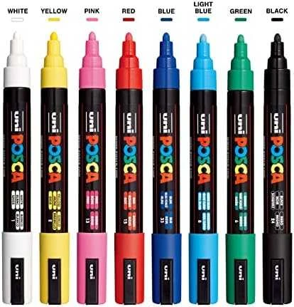 UNI-BALL POSCA JUMBO nuolatinis žymeklis PC-5m 1,8-2,5 mm, apvalus, spalvų derinys, pakuotėje 8 vnt (BAZ097)