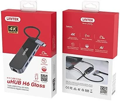 UNITEK D1084A šakotuvas USB-C 3x USB-A 3.1 HDMI 4K PD 100W