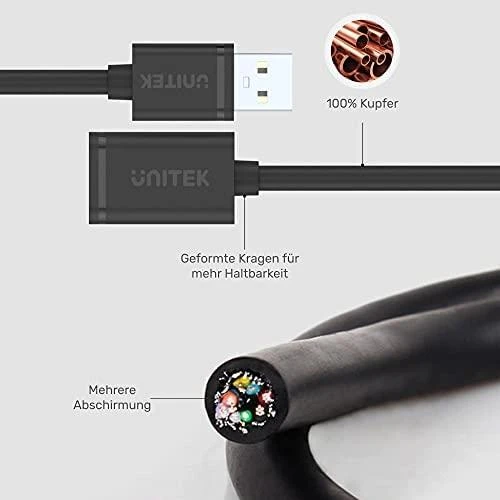 UNITEK Y-C418GBK Unitek USB plėtinio keitiklis USB2.0 AM-AF, 5m Y-C418GBK