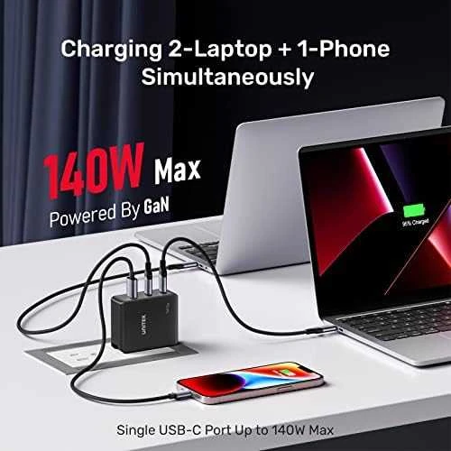 UNITEK CHARGER P1115A GaN 2x USB-C 1x USB-A PD 140W Juodas