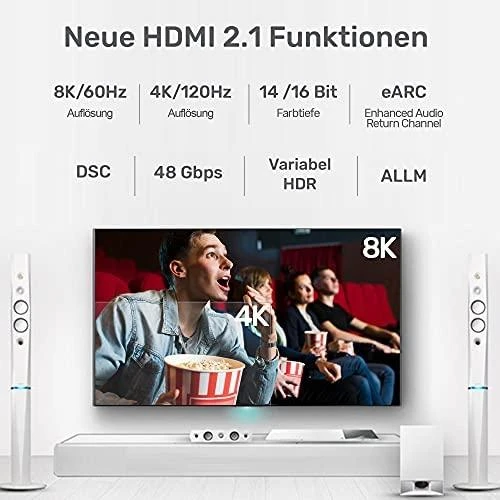 UNITEK C140w kabelis HDMI 2.1 8K 4K120Hz UHD 5m