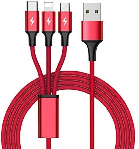 UNITEK C4049RD Unitek kabelis 3-in-1, USB-C tipas / MicroUSB / Lightning, 1,2 m, raudonas, C4049RD