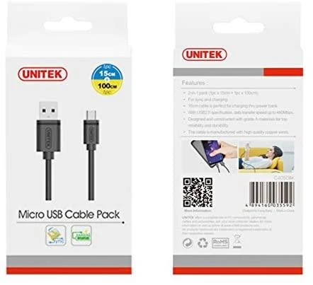 UNITEK Y-C454GBK Unitek USB kabelis USB 2.0 mikro USB M/M, 0,5 m Y-C454GBK