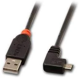 USB Kabelis - LINDY USB 2.0 Type A į Micro-B Laidas, 90° Dešinysis Kampas, 0.5 m, Juodas