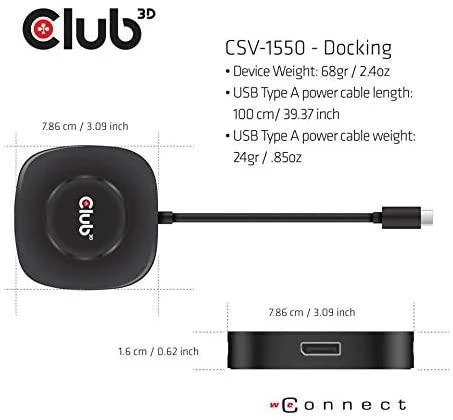 Club 3D CSV-1550 techninių matmenų schema