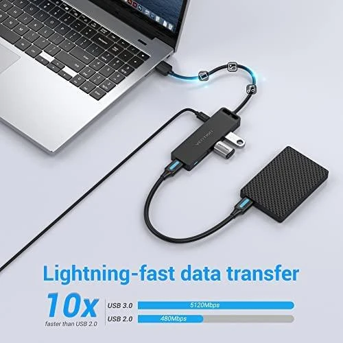 Vention USB 2.0 šakotuvas su prijungtais įrenginiais