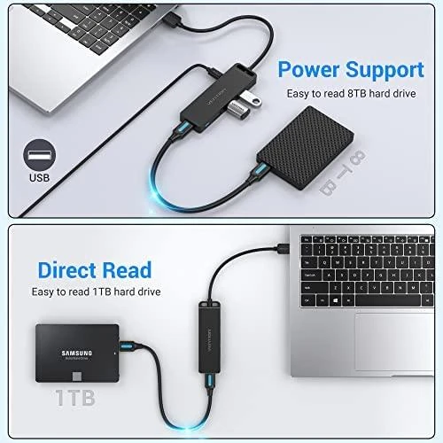 Vention USB2.0 to USB2.0 x 4 Hub su maitinimo šaltiniu Juodas 0,15m