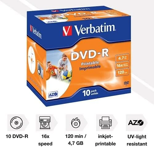 DVD-R Verbatim [ brangakmenių dėklas 10 | 4,7 GB | 16x | spausdinimui ]