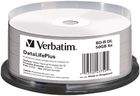BD-R DL Verbatim 50GB 6x Wide Baltas Thermal Printable - No ID Brand (spindle 25)
