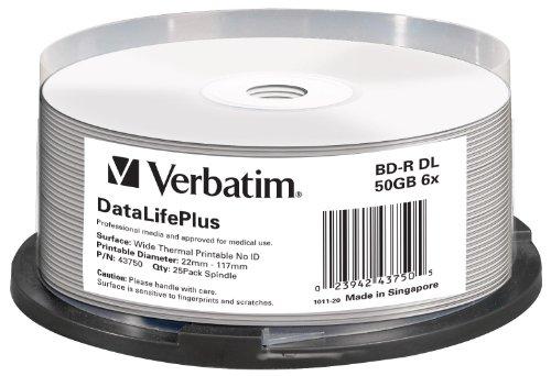 BD-R DL Verbatim 50GB 6x Wide Baltas Thermal Printable - No ID Brand (spindle 25)