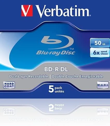 Diskai Mėlyna-ray Verbatim 50GB 6X BD-R DL 5vnt pilkos spalvos 43748