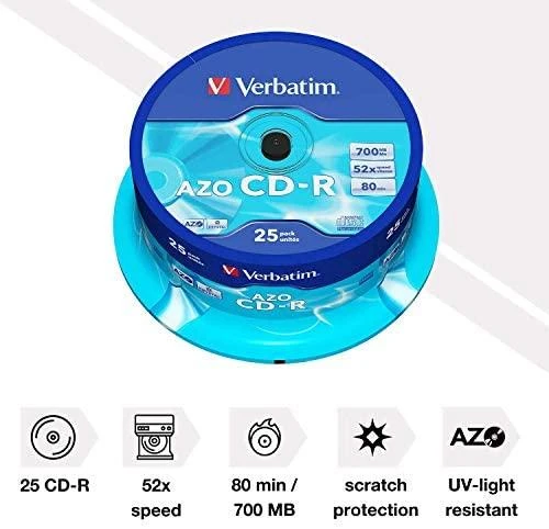 Verbatim CD-R AZO Crystal 0,7 GB, 52 x, 25 Pakuotės velenas
