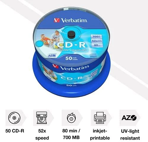 Verbatim CD-R AZO platus rašalinis spausdintuvas, spausdinamas be ID 700 MB 50 vnt
