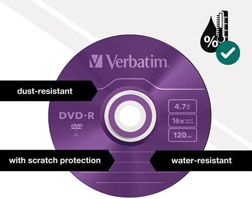 VERBATIM DVD-R 120 min. / 4,7 GB 16x 5 pakuočių plonas juvelyrinis dėklas DataLife Plus, spalvotas paviršius