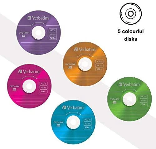 1x5 Verbatim DVD+RW 4,7GB 4x Speed Color Surface Slimcase