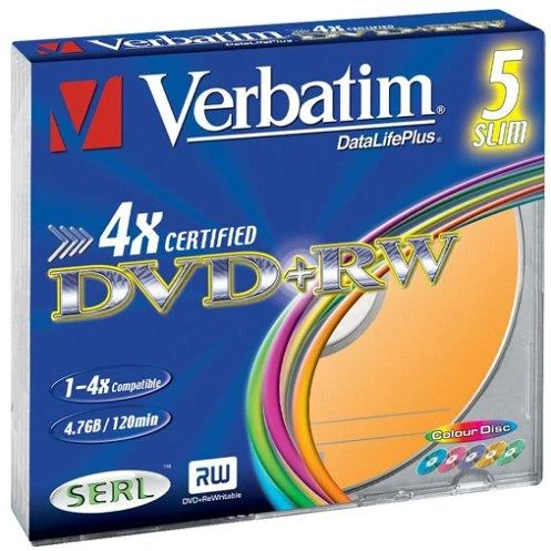 1x5 Verbatim DVD+RW 4,7GB 4x Speed Color Surface Slimcase