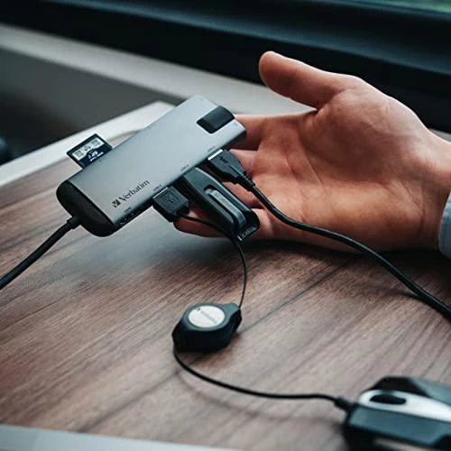 Verbatim 49142 sąsajos šakotuvas USB 3.2 Gen 1 (3.1 Gen 1) Type-C 1000 Mbit/ai Juoda, Sidabras