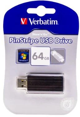 Verbatim PinStripe USB atmintukas 64 GB USB A tipo 2.0 Juoda