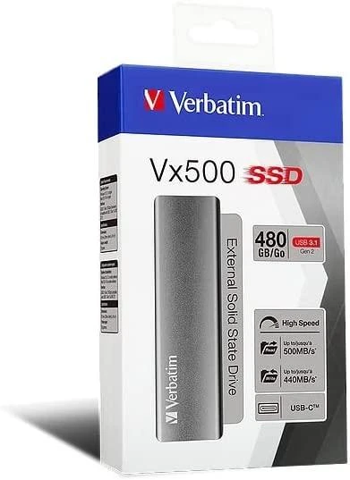 Išorinis kietasis diskas SSD Verbatim Vx500 480GB, USB 3.1, Gen 2, pilkas / V47443