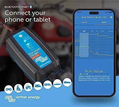 Victron Energy kroviklis su išmaniojo telefono kontrolės programėle