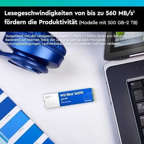 WD Mėlyna SA510 SSD 1 TB M.2 2280 SATA III 6 Gb/s vidinis, vienos pakuotės, maitinamas „SANDISK“