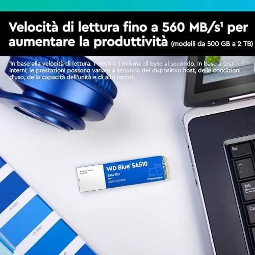Sandisk „Western Digital“ Mėlyna SA510 M.2 2TB serijos ATA III diskas