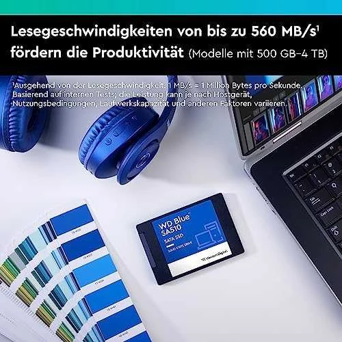 WD Mėlyna SA510 SSD 500GB SATA III 6Gb/s korpuse, 2.5" 7mm vidinėje dalyje, vienoje pakuotėje, maitinamas „SANDISK“